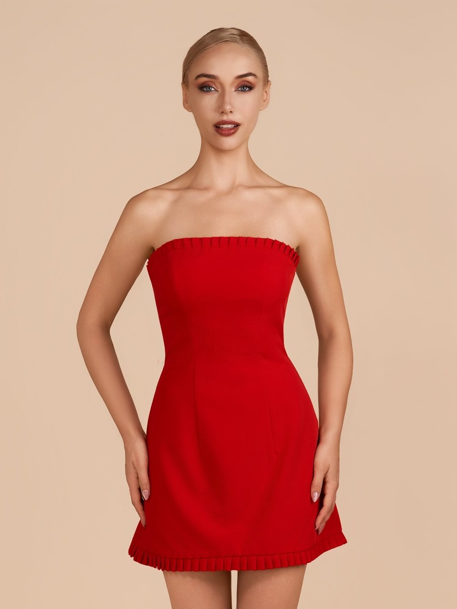 Edna | Red - A-Line Strapless Ruffles Mini Party Dresses