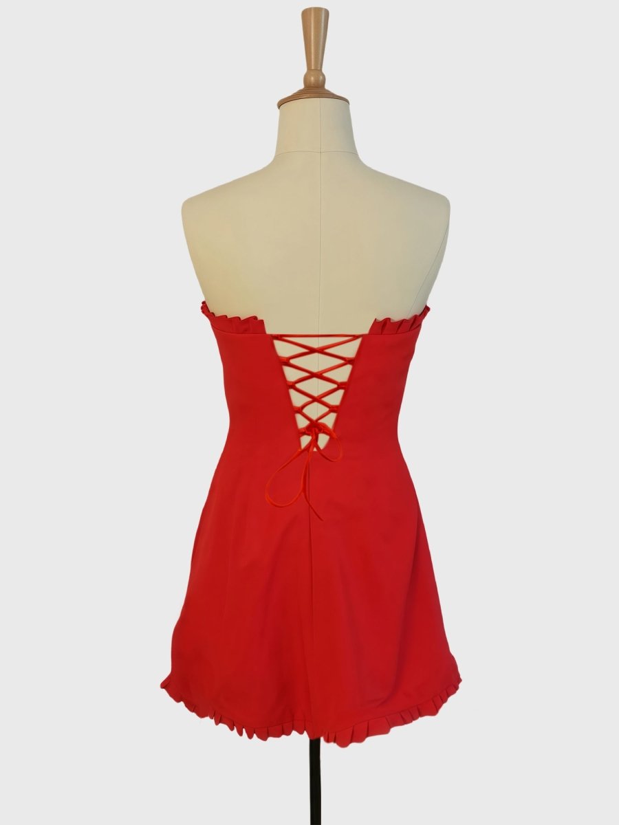Edna | Red - A-Line Strapless Ruffles Mini Party Dresses