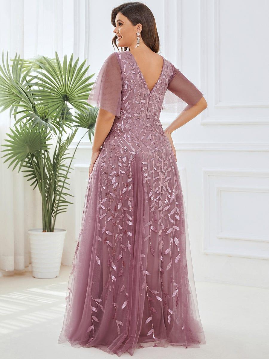 ASTRAL|Ruffle Sleeves Leaf Sequin Maxi Bridesmaid Dress