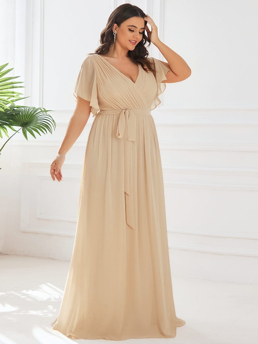 LEORA|Flowy Pleated A-Line Chiffon Tie-Waist Bridesmaid Dress