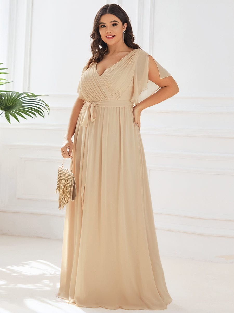 LEORA|Flowy Pleated A-Line Chiffon Tie-Waist Bridesmaid Dress