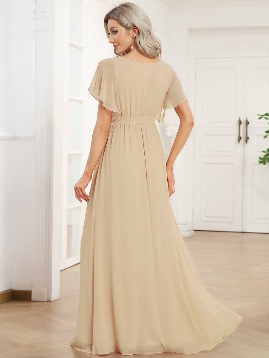 LEORA|Flowy Pleated A-Line Chiffon Tie-Waist Bridesmaid Dress