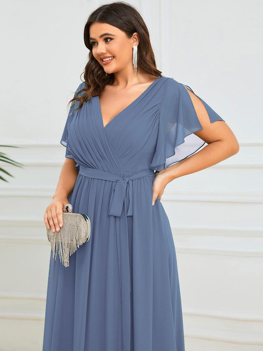 pretty LEORA|Plus Size Pleated Tie-Waist Chiffon Bridesmaid Dress