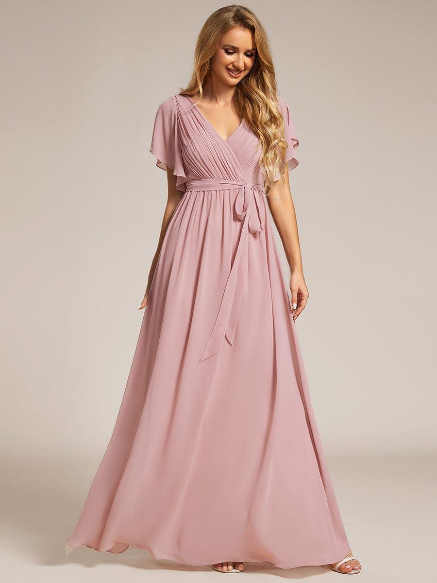 LEORA|Flowy Pleated A-Line Chiffon Tie-Waist Bridesmaid Dress