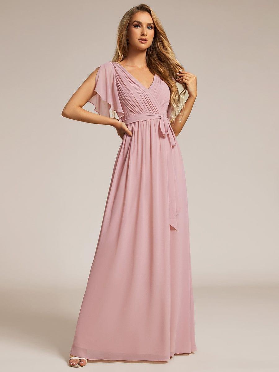 LEORA|Flowy Pleated A-Line Chiffon Tie-Waist Bridesmaid Dress