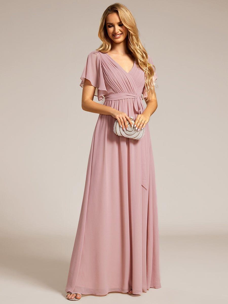 LEORA|Flowy Pleated A-Line Chiffon Tie-Waist Bridesmaid Dress