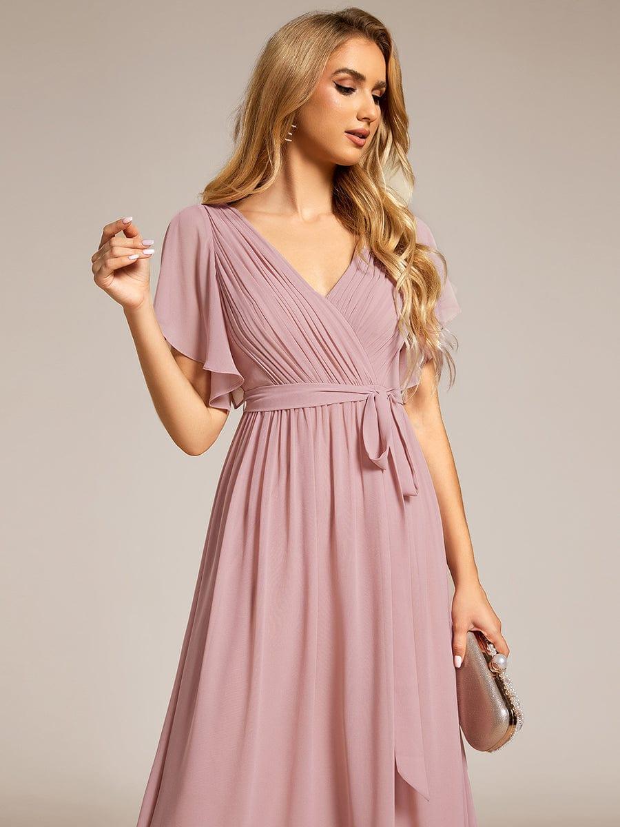 LEORA|Flowy Pleated A-Line Chiffon Tie-Waist Bridesmaid Dress