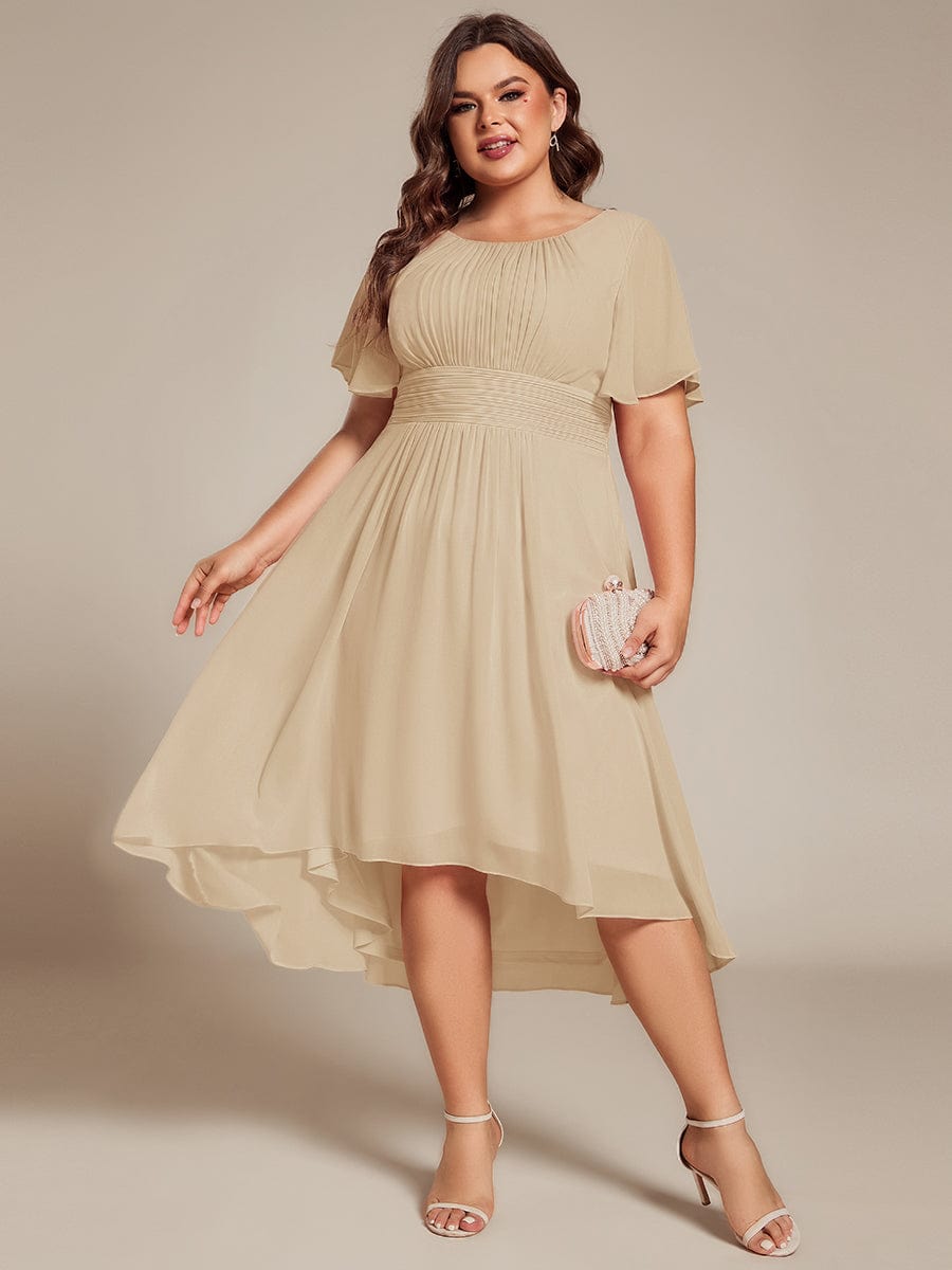 EDEN|Flowy Chiffon Round Neckline A-Line Knee Length Bridesmaid Dress