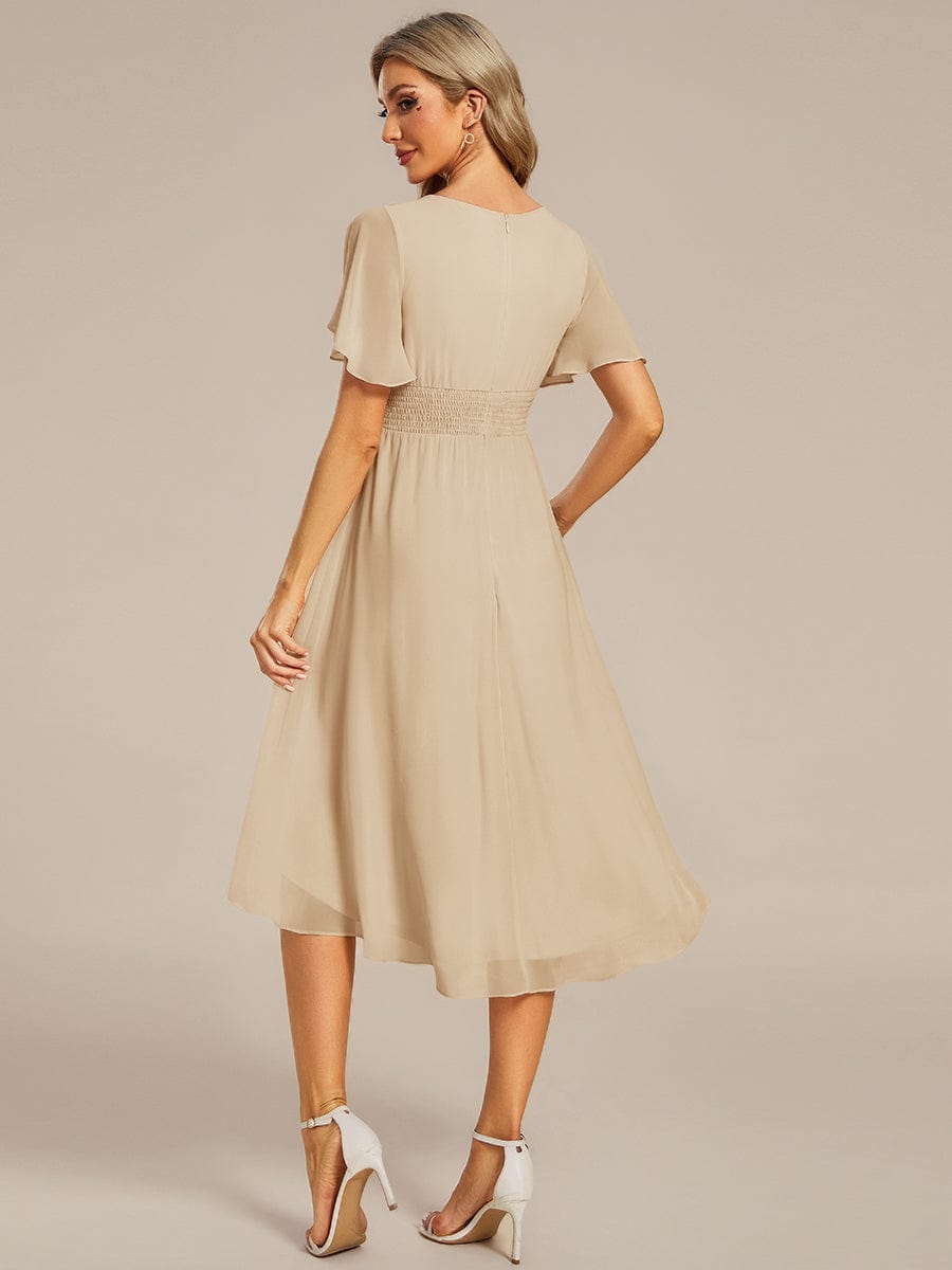 EDEN|Flowy Chiffon Round Neckline A-Line Knee Length Bridesmaid Dress