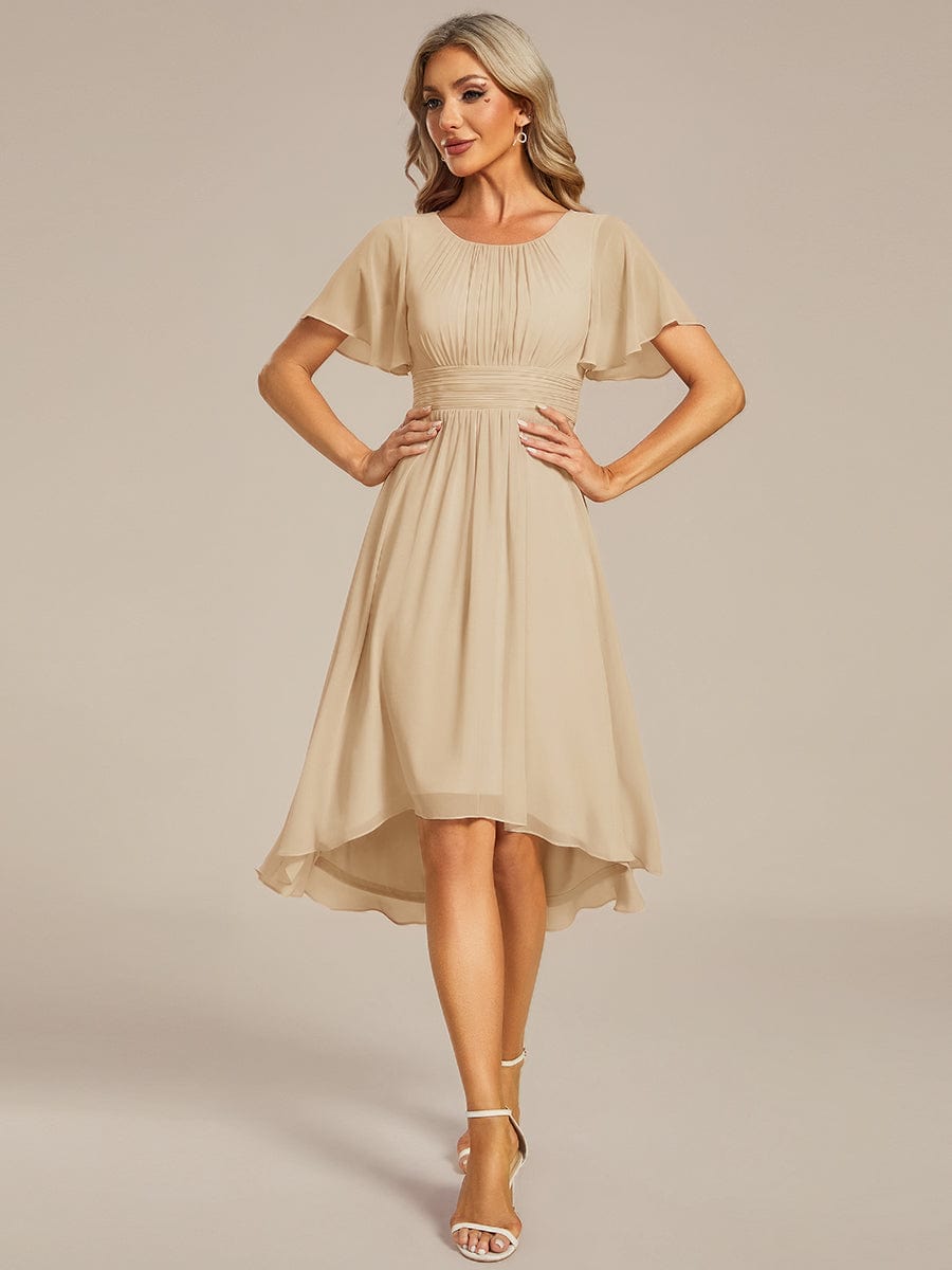 EDEN|Flowy Chiffon Round Neckline A-Line Knee Length Bridesmaid Dress