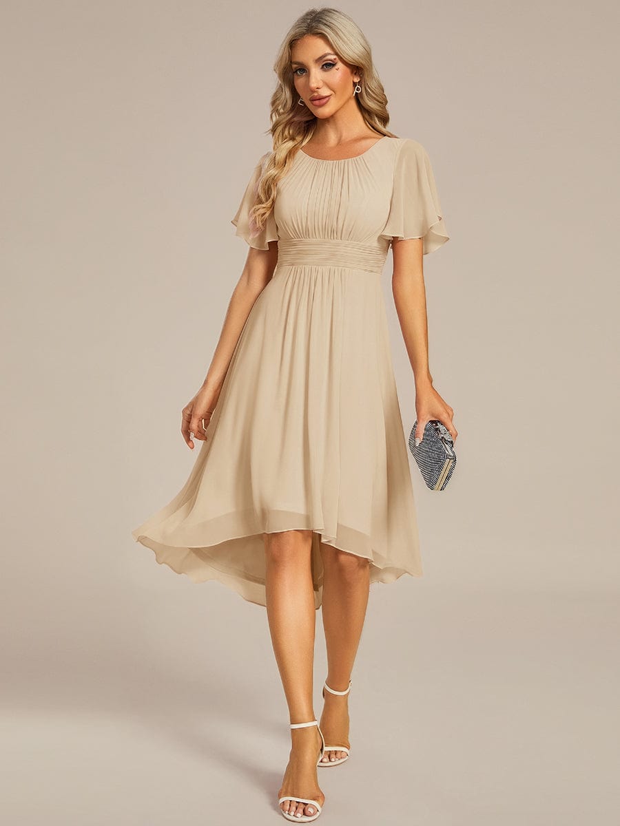 EDEN|Flowy Chiffon Round Neckline A-Line Knee Length Bridesmaid Dress