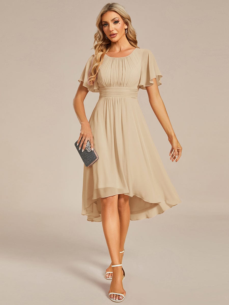 EDEN|Flowy Chiffon Round Neckline A-Line Knee Length Bridesmaid Dress