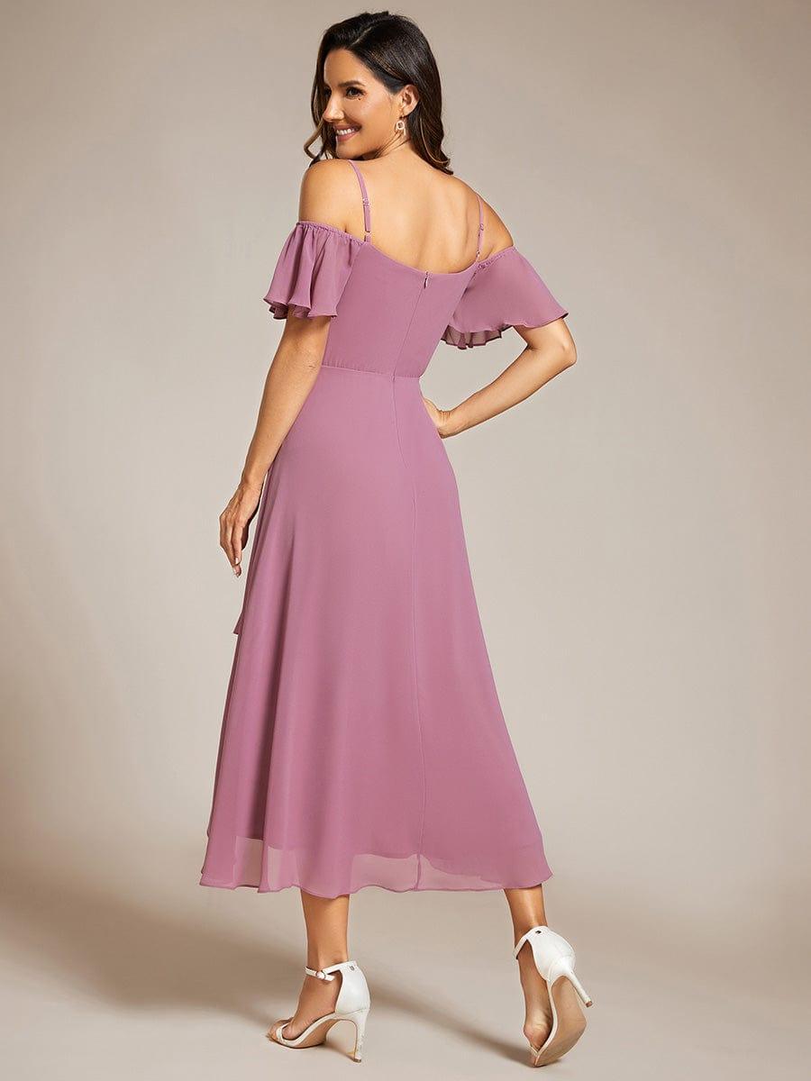 JORDANE|Spaghetti Strap Cold Shoulder Chiffon A-Line Midi Bridesmaid Dress