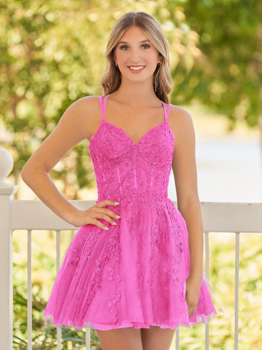 Elara | A-Line Lace Spaghetti-Straps Black short Homecoming Dress