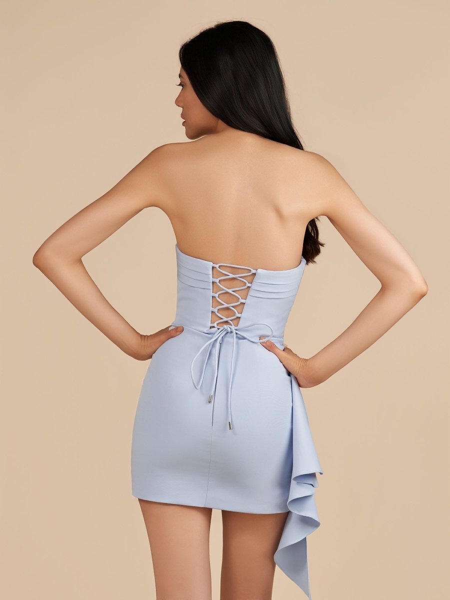 Eldona | Sky Blue - Strapless Spandex Bodycon Homecoming & Cocktail Dress With Slit