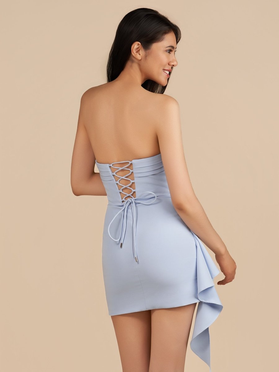 Eldona | Sky Blue - Strapless Spandex Bodycon Homecoming & Cocktail Dress With Slit