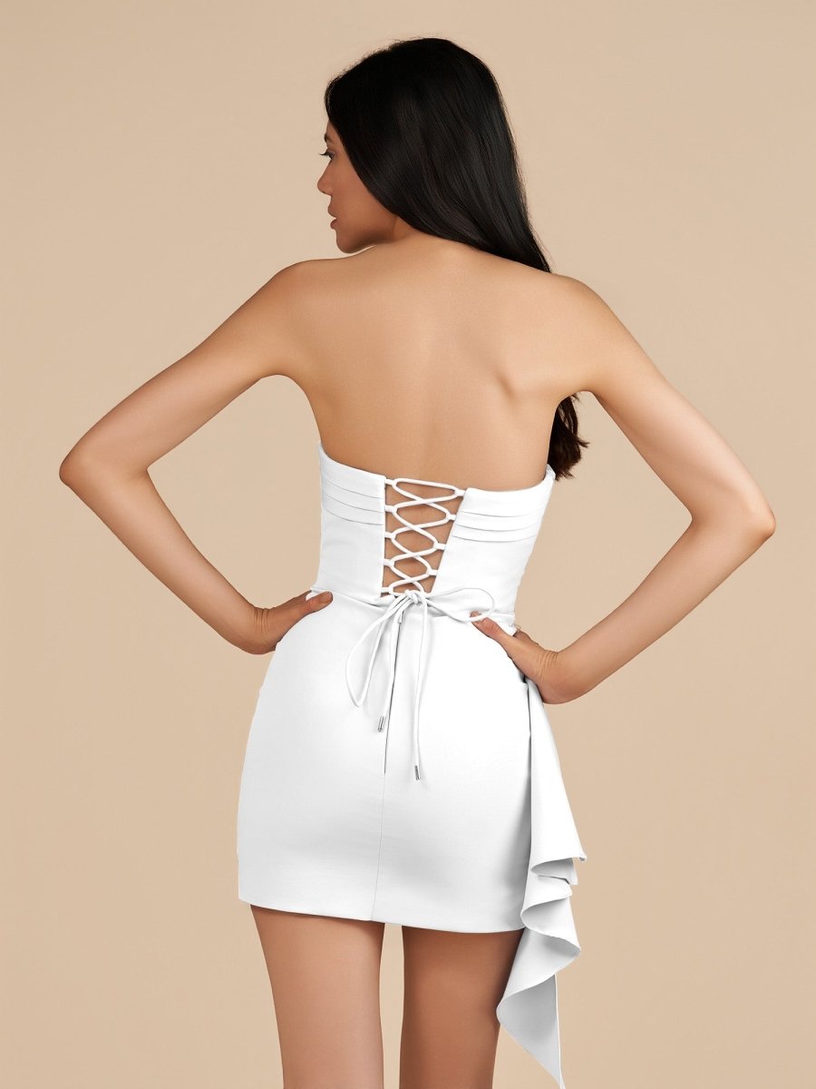 Eldona | White - Strapless Spandex Bodycon Homecoming & Cocktail Dress With Slit