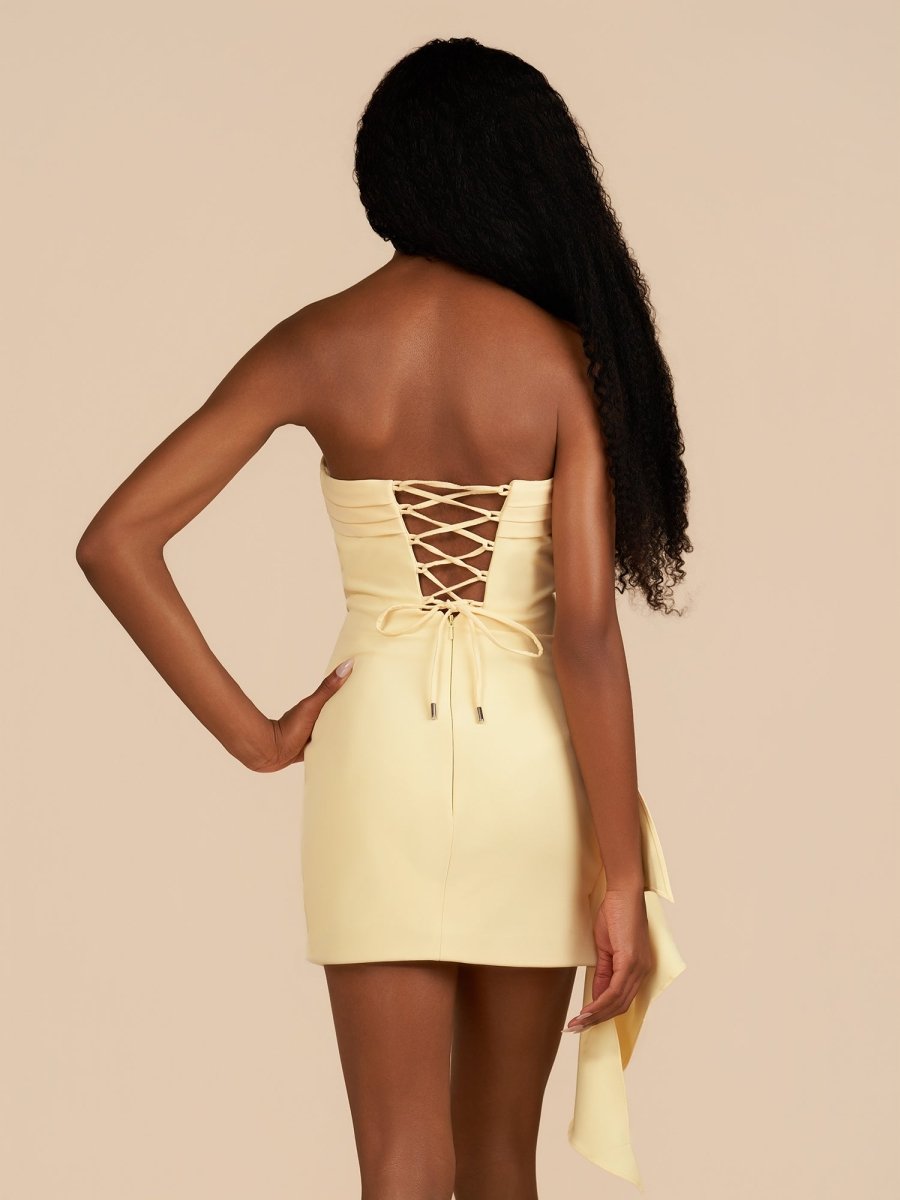 Eldona | Yellow - Strapless Spandex Bodycon Homecoming & Cocktail Dress With Slit