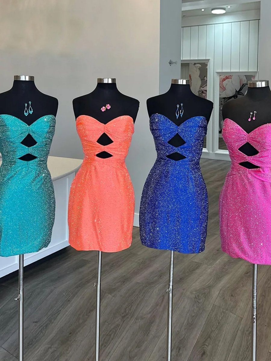 Eos | Orange  - Sheath Sweetheart Sequined Cut Out Short Homecoming & Cocktail Dresses