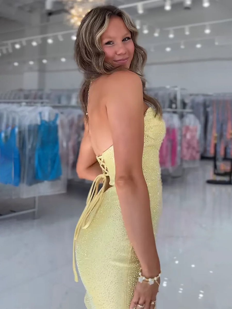 Eos | Yellow - Sheath Sweetheart Sequined Cut Out Short Homecoming & Cocktail Dresses