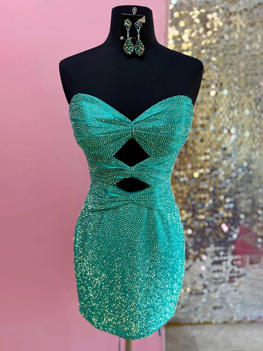 Eos | Turquoise - Sheath Sweetheart Sequined Cut Out Short Homecoming & Cocktail Dresses