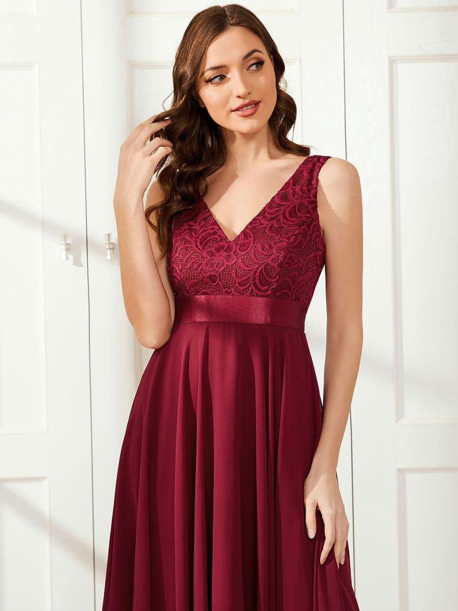 COSTA|Deep V-Neck Lace Chiffon Bridesmaid Dress with Asymmetrical Hem