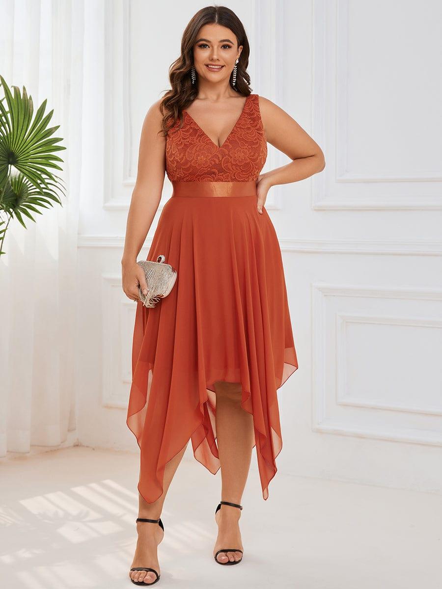 COSTA|Deep V-Neck Lace Chiffon Bridesmaid Dress with Asymmetrical Hem