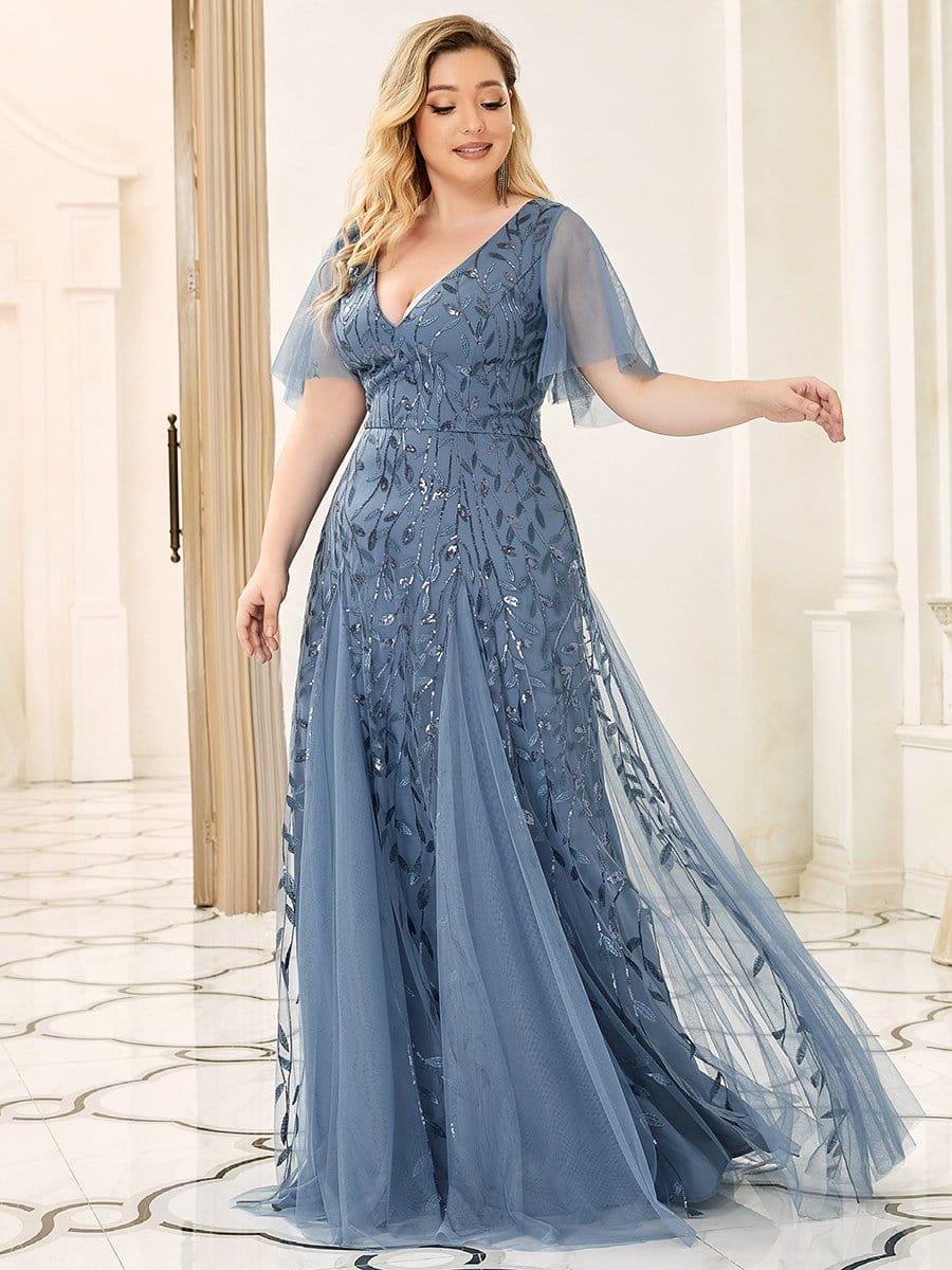 ASTRAL|Ruffle Sleeves Leaf Sequin Maxi Bridesmaid Dress