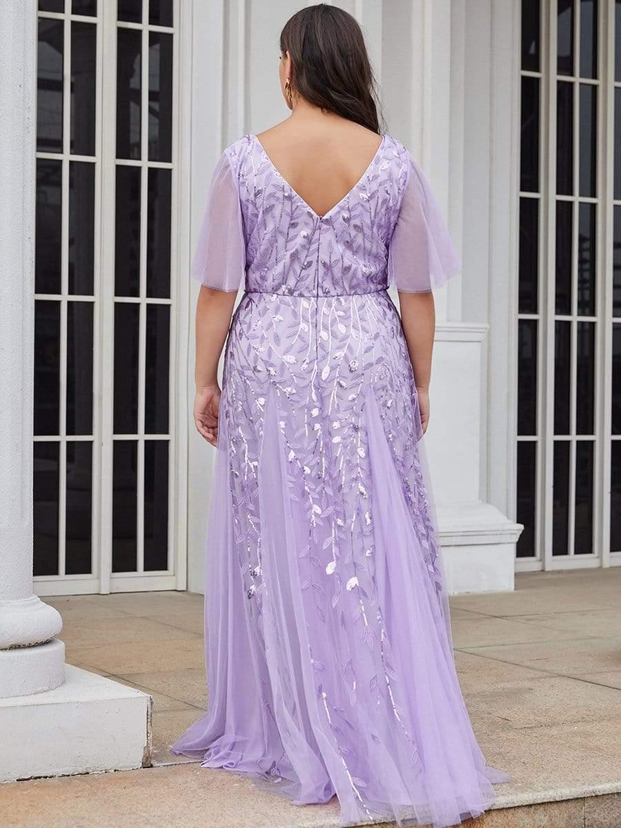 ASTRAL|Ruffle Sleeves Leaf Sequin Maxi Bridesmaid Dress