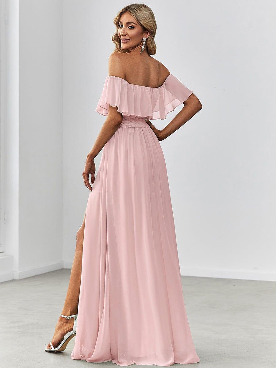 ÉMILE|Off the Shoulder Ruffle Bodice Long Flowy Chiffon Bridesmaid Dress