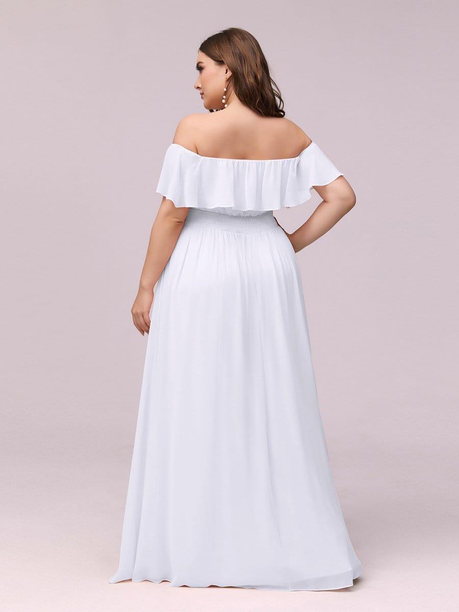 ÉMILE|Off the Shoulder Ruffle Bodice Long Flowy Chiffon Bridesmaid Dress