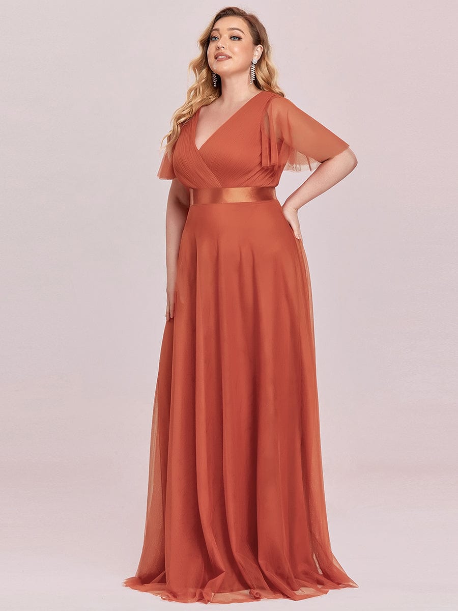 pretty MISTE|Women's Floor-Length Plus Size Formal Bridesmaid Dress with Short Sleeve