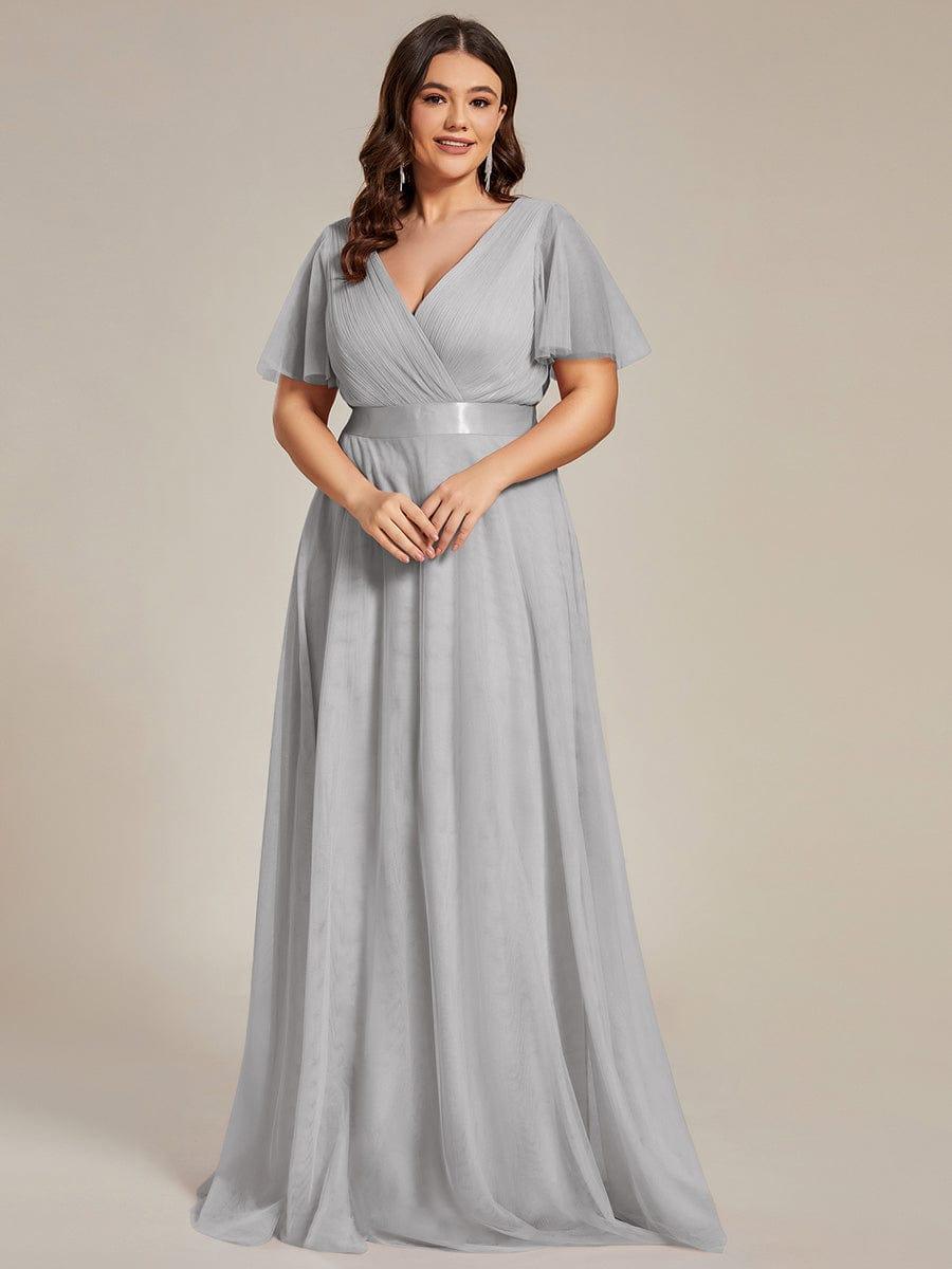 pretty MISTE|Women's Floor-Length Plus Size Formal Bridesmaid Dress with Short Sleeve