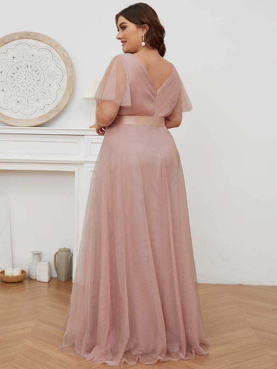 pretty MISTE|Women's Floor-Length Plus Size Formal Bridesmaid Dress with Short Sleeve