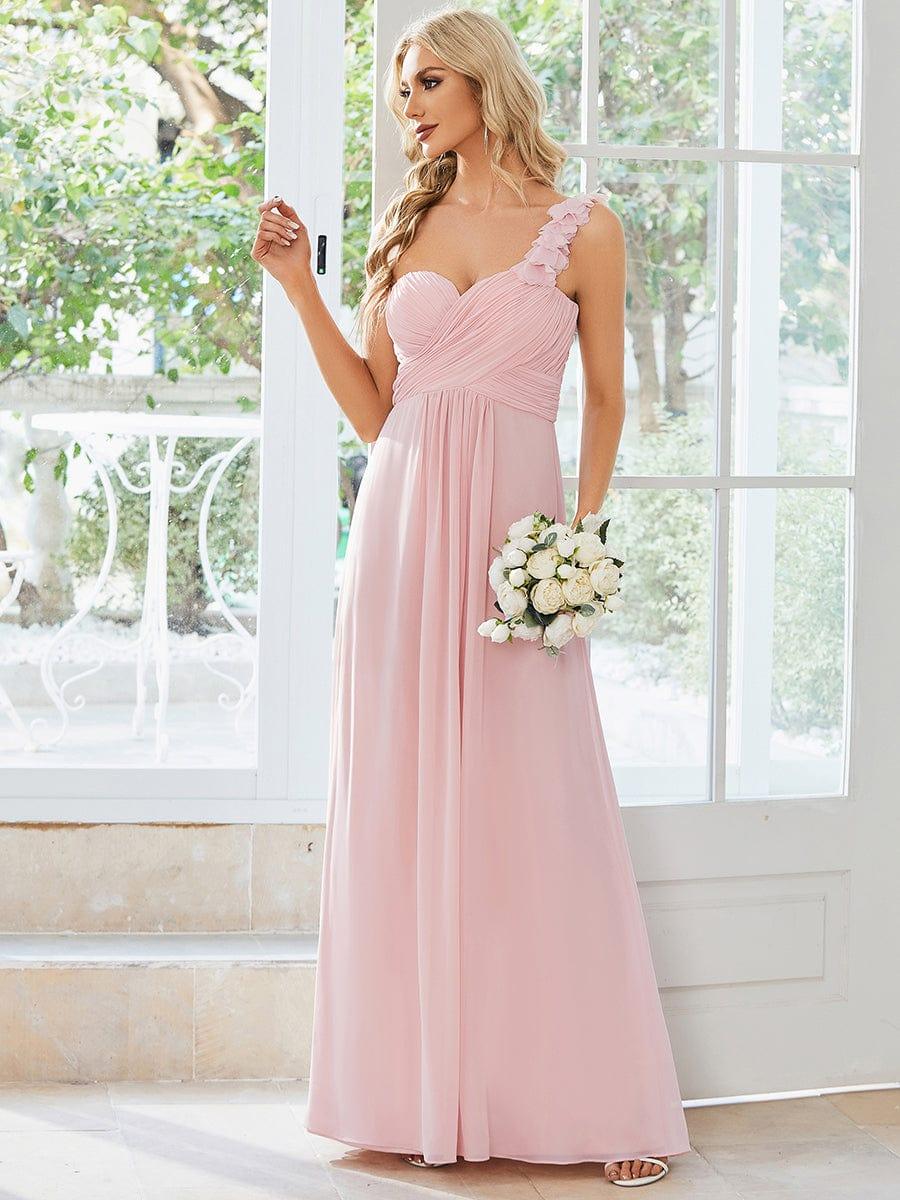 JAYLEEN|Sweet Pleated Bodice One Shoulder Chiffon Bridesmaid Dress