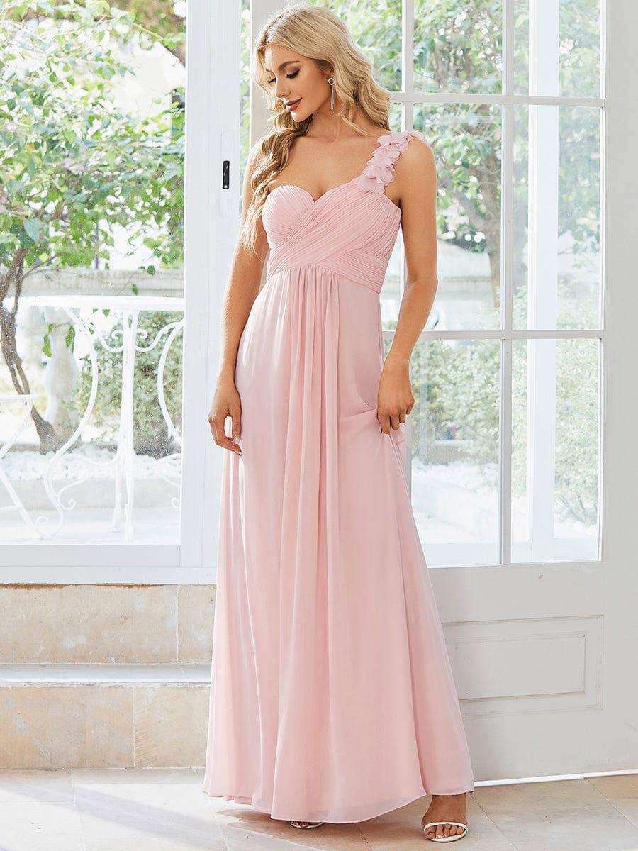 JAYLEEN|Sweet Pleated Bodice One Shoulder Chiffon Bridesmaid Dress