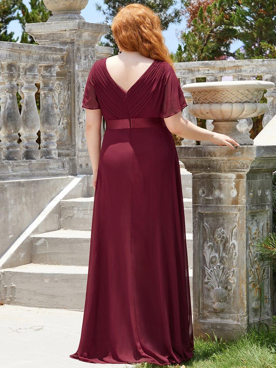pretty MONICA|Plus Size Empire Waist V Back Bridesmaid Dress with Short Sleeves