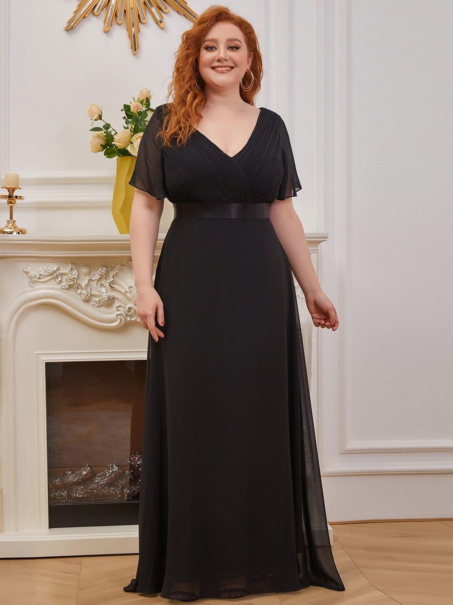 pretty MONICA|Plus Size Empire Waist V Back Bridesmaid Dress with Short Sleeves