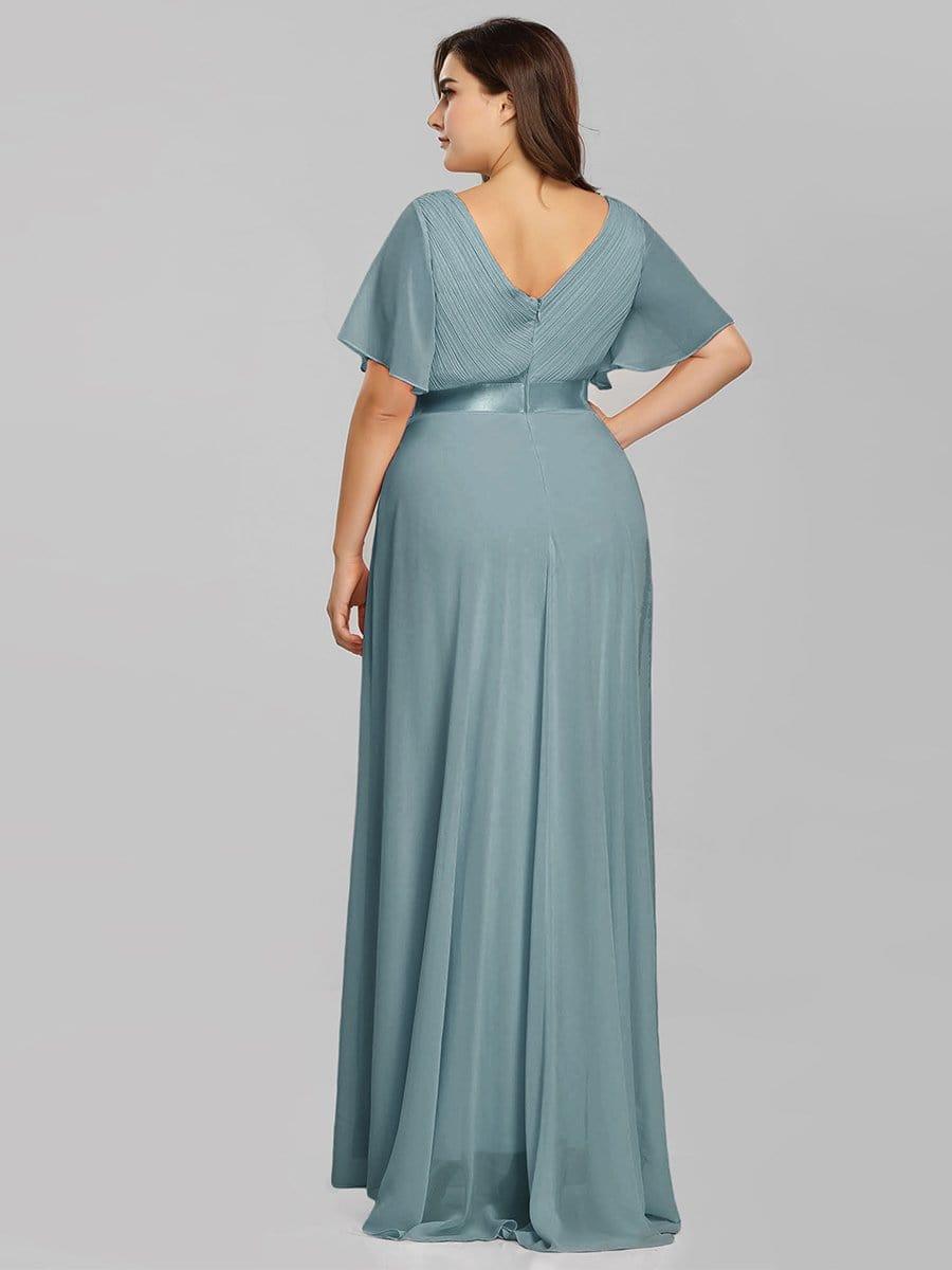 MONICA|Long Empire Waist Bridesmaid Dress with Short Flutter Sleeves