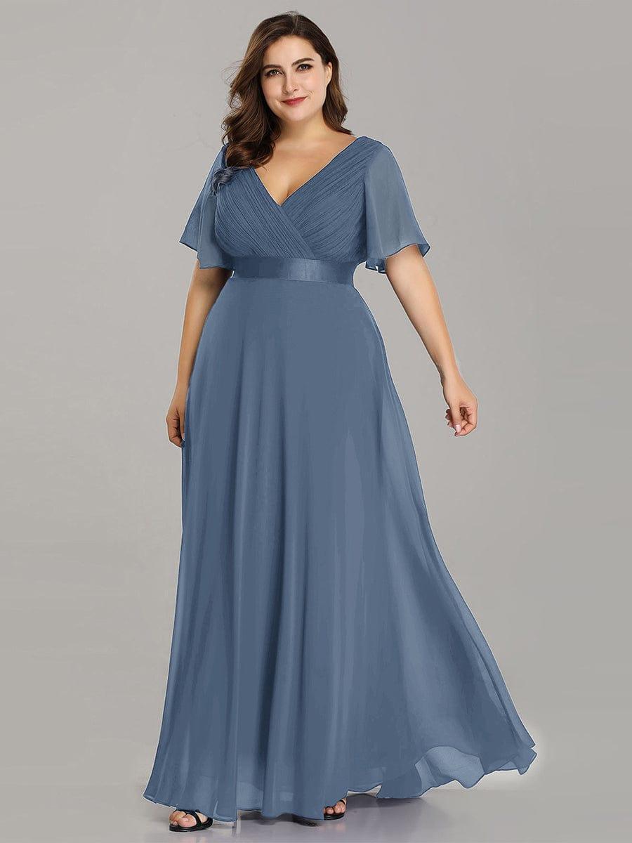 pretty MONICA|Plus Size Empire Waist V Back Bridesmaid Dress with Short Sleeves
