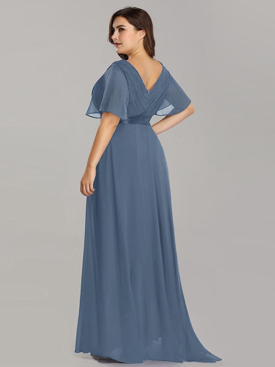 pretty MONICA|Plus Size Empire Waist V Back Bridesmaid Dress with Short Sleeves