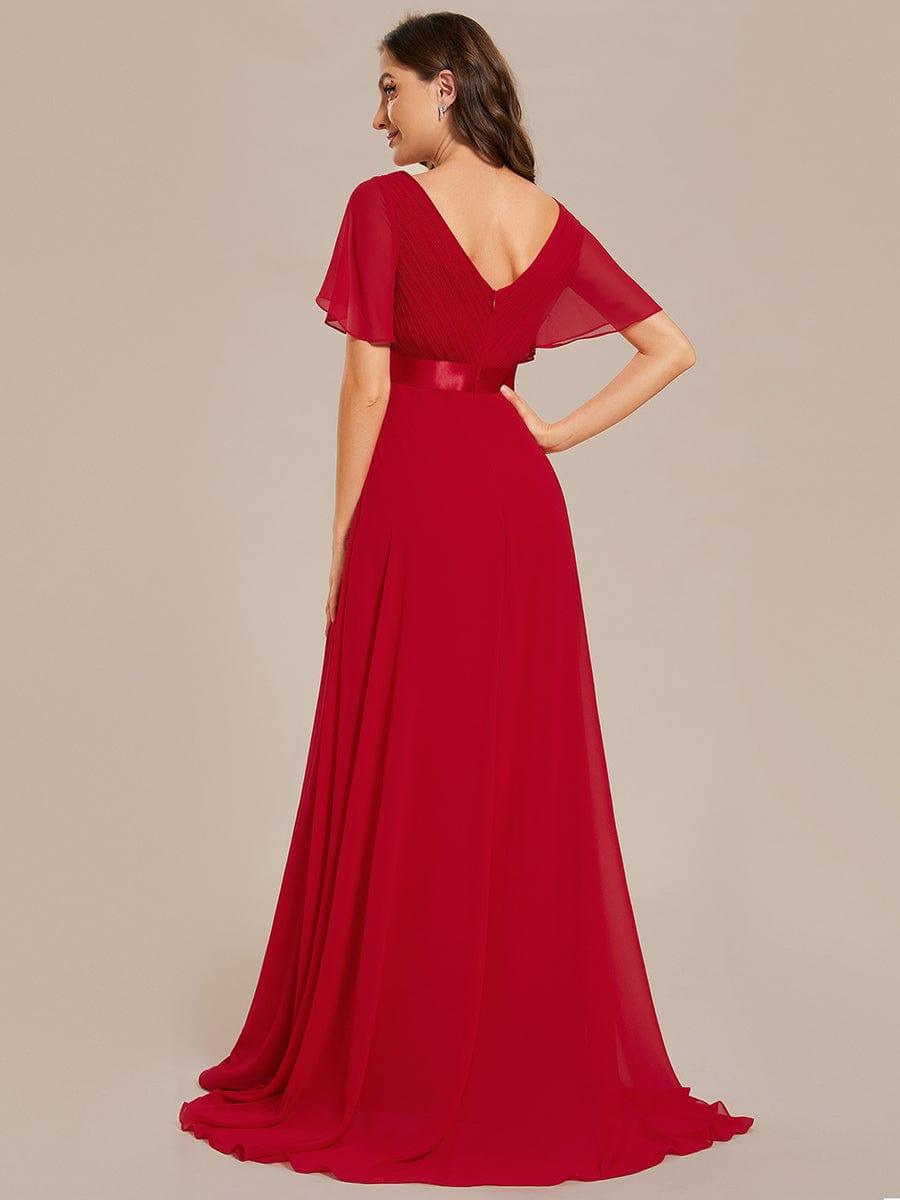 MONICA|Long Empire Waist Bridesmaid Dress with Short Flutter Sleeves