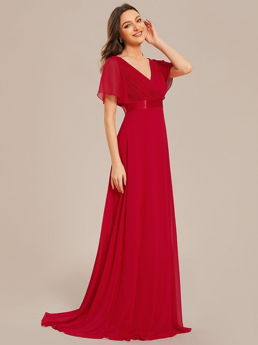 MONICA|Long Empire Waist Bridesmaid Dress with Short Flutter Sleeves