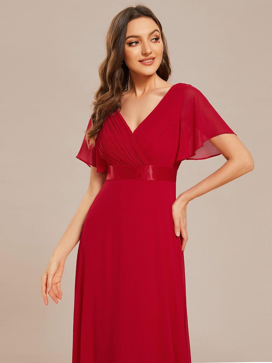 MONICA|Long Empire Waist Bridesmaid Dress with Short Flutter Sleeves