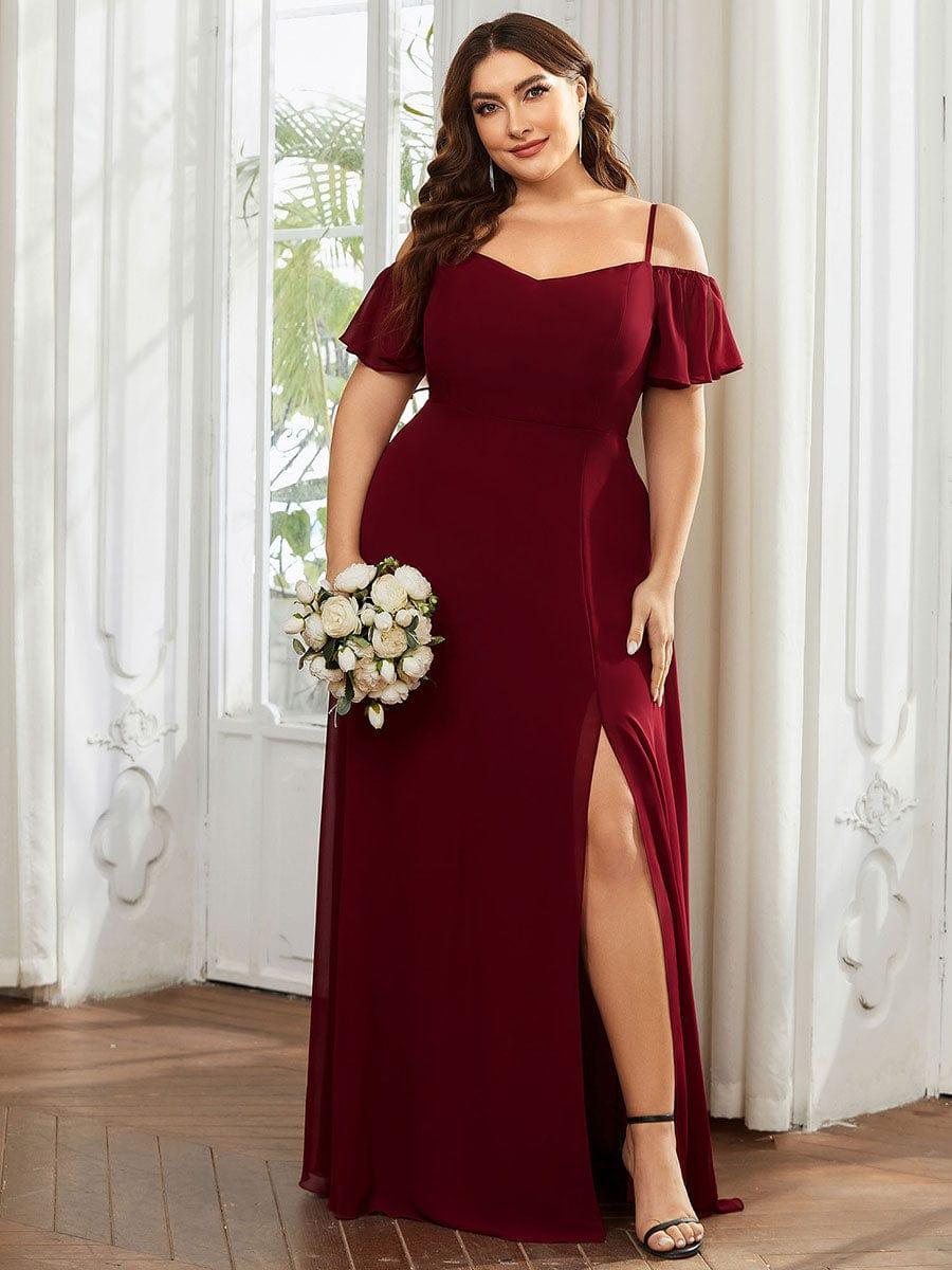 REYA|Stylish Cold Shoulder Flare Sleeves Flowy Bridesmaid Dress