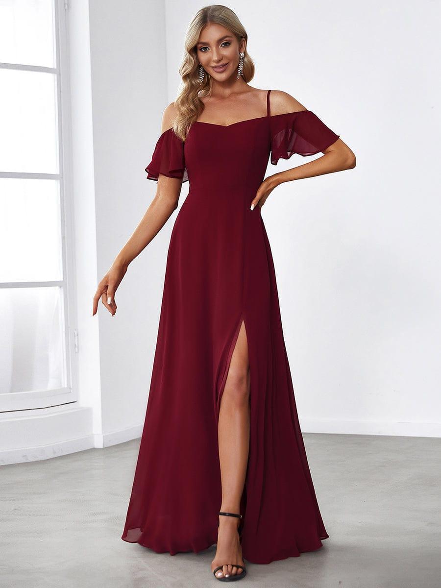REYA|Stylish Cold Shoulder Flare Sleeves Flowy Bridesmaid Dress
