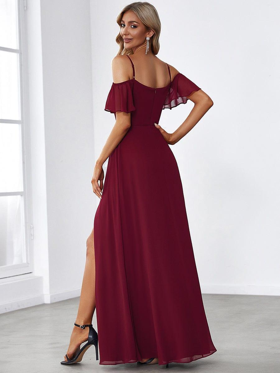 REYA|Stylish Cold Shoulder Flare Sleeves Flowy Bridesmaid Dress