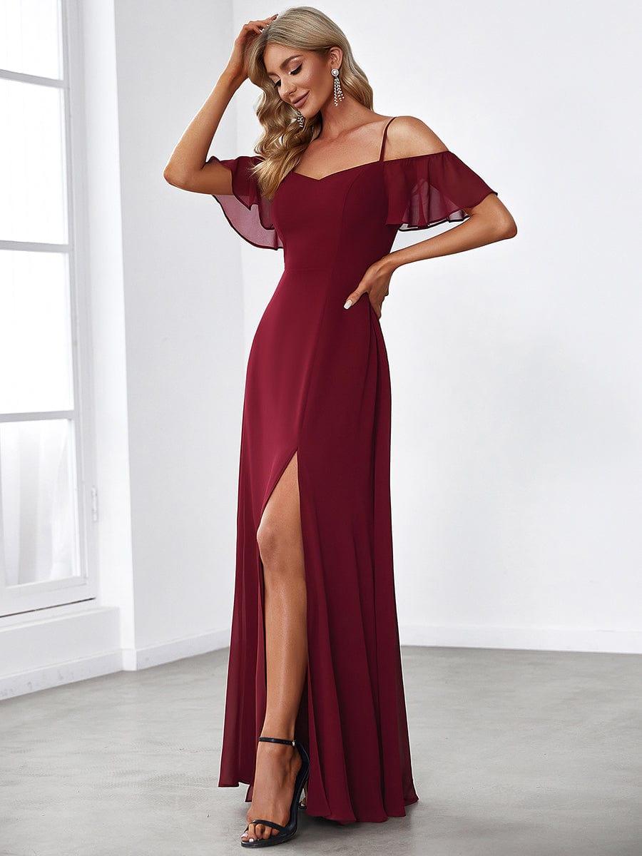 REYA|Stylish Cold Shoulder Flare Sleeves Flowy Bridesmaid Dress
