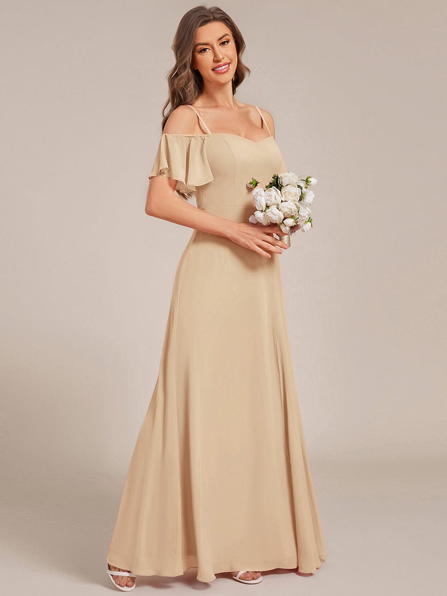 REYA|Stylish Cold Shoulder Flare Sleeves Flowy Bridesmaid Dress