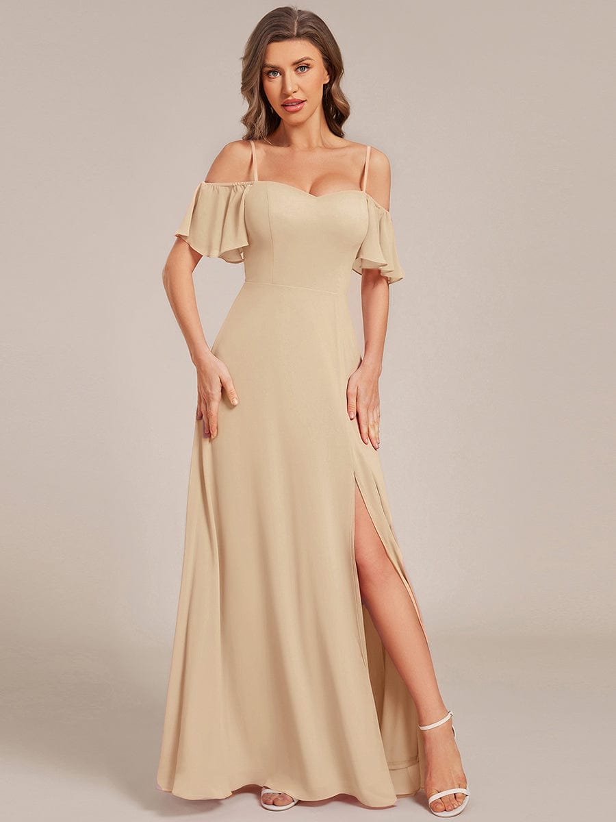 REYA|Stylish Cold Shoulder Flare Sleeves Flowy Bridesmaid Dress